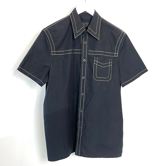 Prada SS/15 Navy Topstitched Buttoned Short-Sleeve Shirt - Picture 1 of 13